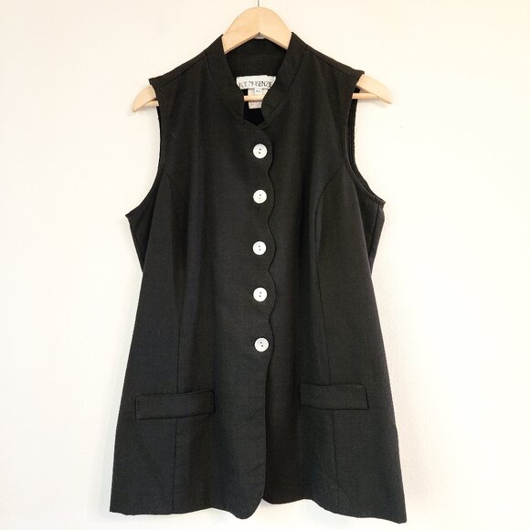 Vtg K.T. McKenzie Black Pearl Button Vest Sz 12T Band Neck Retro Classic Y2K - Picture 1 of 13